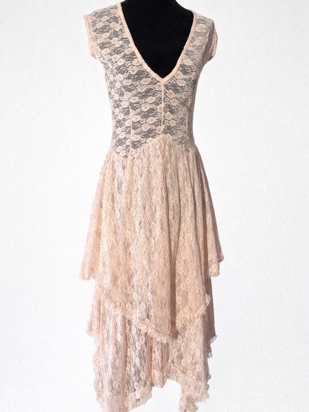 Spring Lace V-Neck Women’s Sheer Dress in Blush Pink